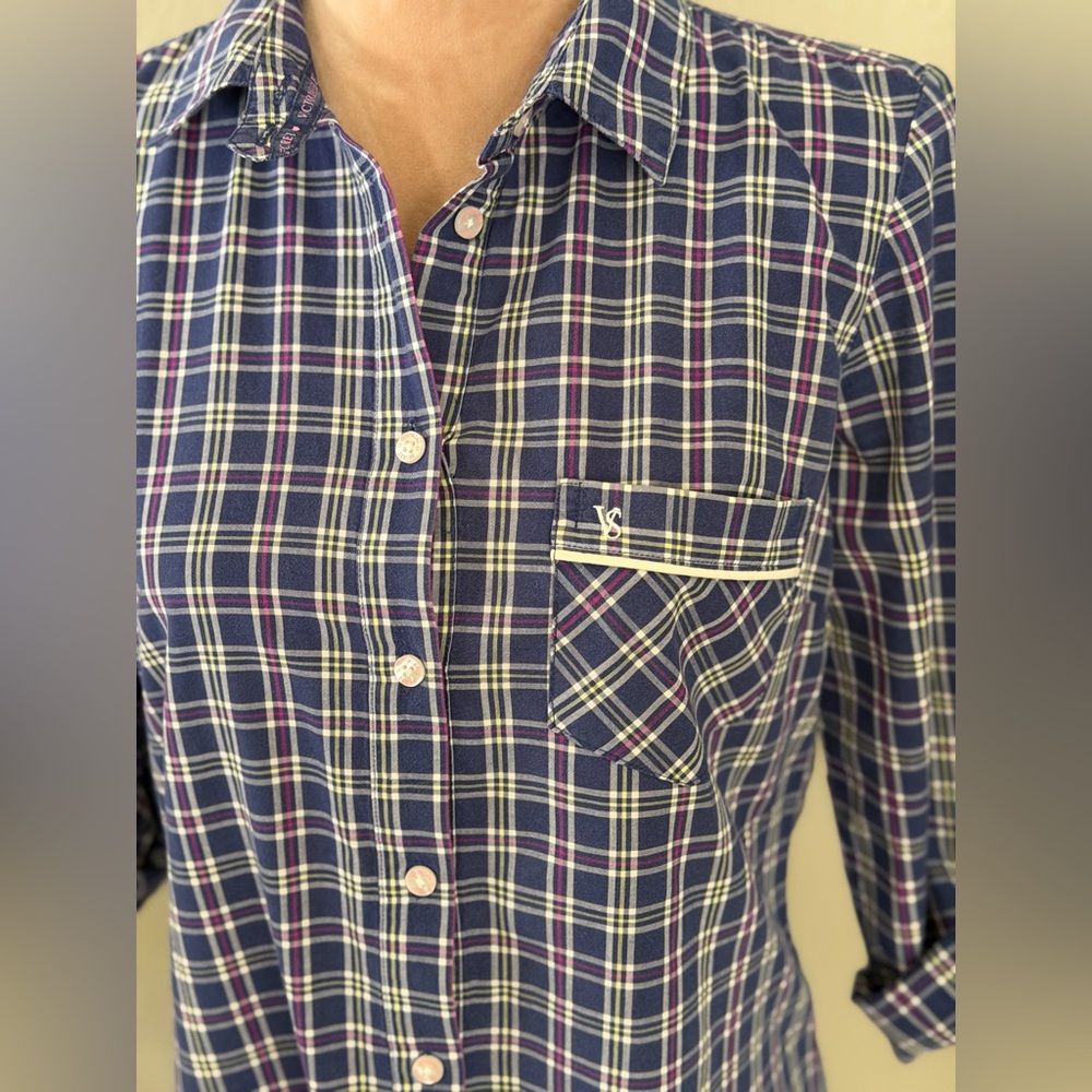 Victoria Secret Navy Plaid Button-Up  Tunic - Picture 3 of 11